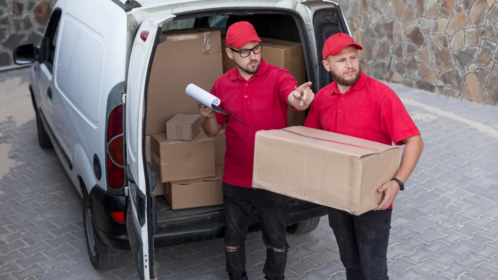 Flyttpersonal med flyttkartonger